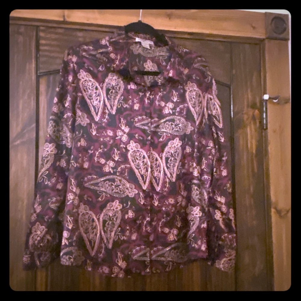 Black, deep purple, light pink designed blouse